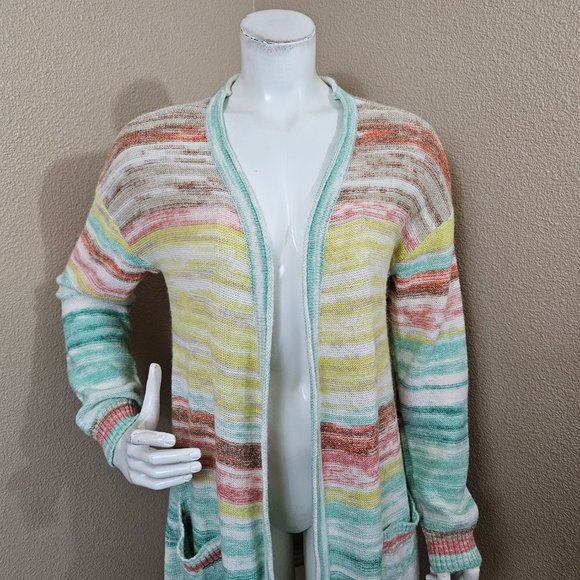 SOFT SURROUNDINGS Juniper Multi Stripe Open Front Very Soft Sweater~Size S - Picture 3 of 12